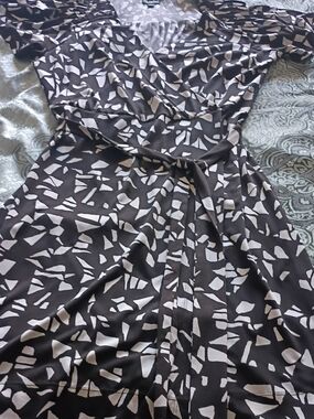 Soho Black and White Abstract Midi Wrap Dress